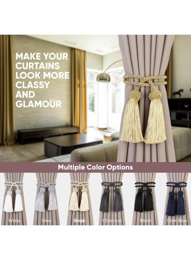 CLENEA 2 Pack Gold Curtain Tie Backs with Tassels, Decorative Rope Holdbacks for Thin Sheer Drapes, Home Office Bathroom Kitchen Decor - Image 5